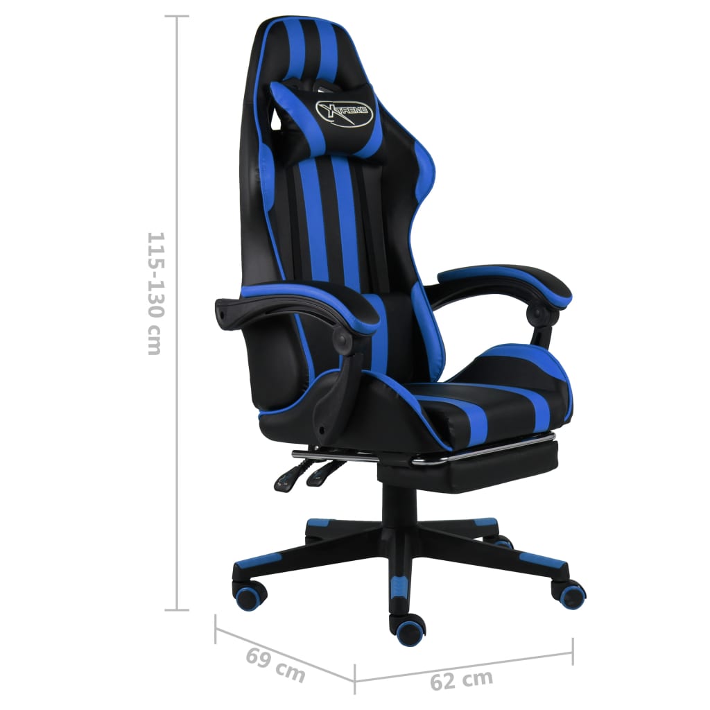 Cadeira estilo corrida c/ apoio pés couro artificial preto/azul