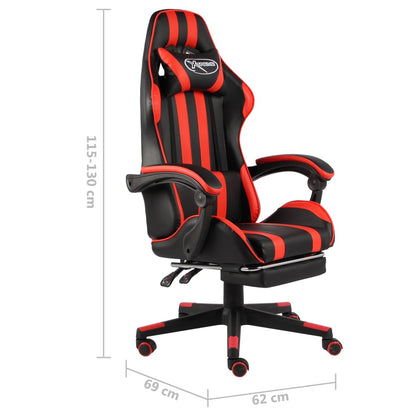 Cadeira estilo corrida c/ apoio pés couro artif. preto/vermelho