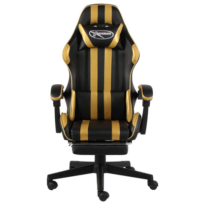 Cadeira estilo corrida c/ apoio pés couro artif. preto/dourado