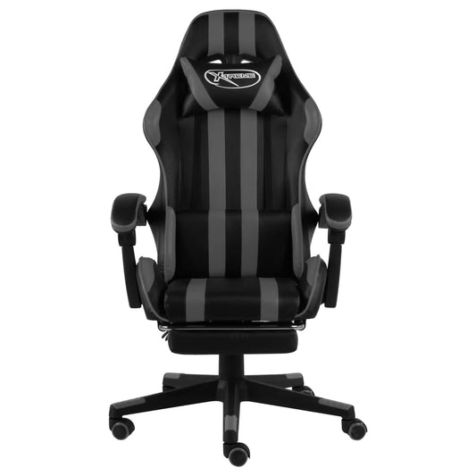 Cadeira estilo corrida c/ apoio pés couro artif. preto/cinzento