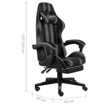 Cadeira estilo corrida c/ apoio pés couro artif. preto/cinzento