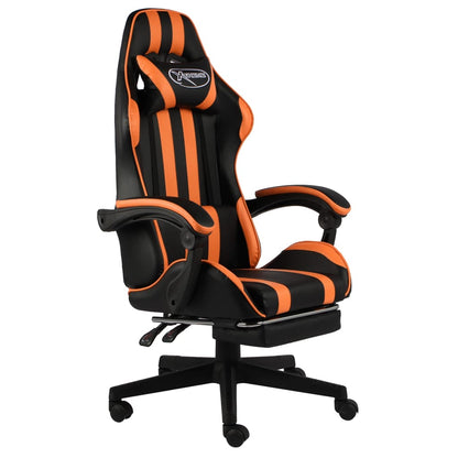 Cadeira estilo corrida c/ apoio pés couro artif. preto/laranja