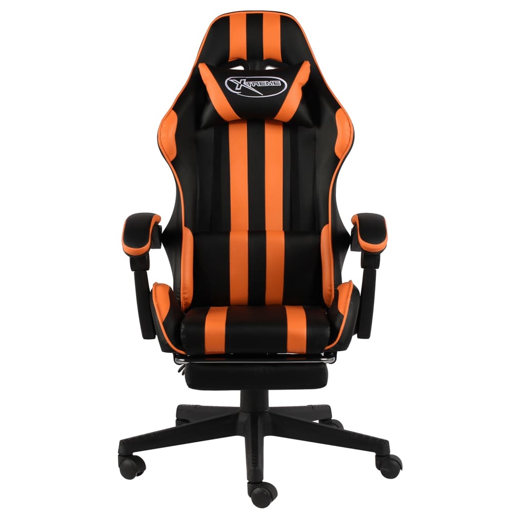 Cadeira estilo corrida c/ apoio pés couro artif. preto/laranja
