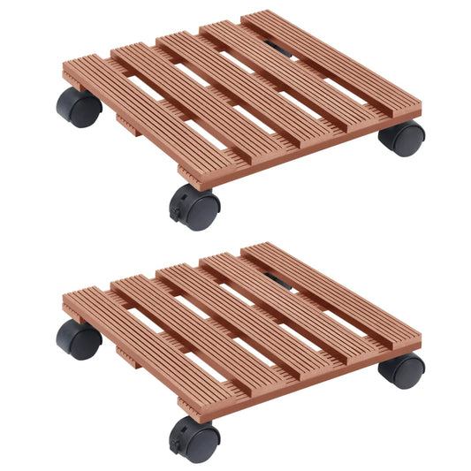 Suportes com rodas para vasos 2 pcs 30x30x7,5 cm WPC castanho