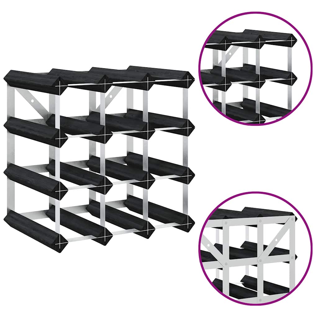 Garrafeira para 12 garrafas madeira de pinho maciça preto