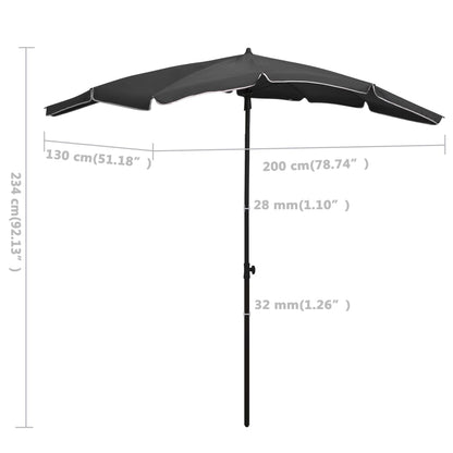 Guarda-sol de jardim com poste 200x130 cm antracite