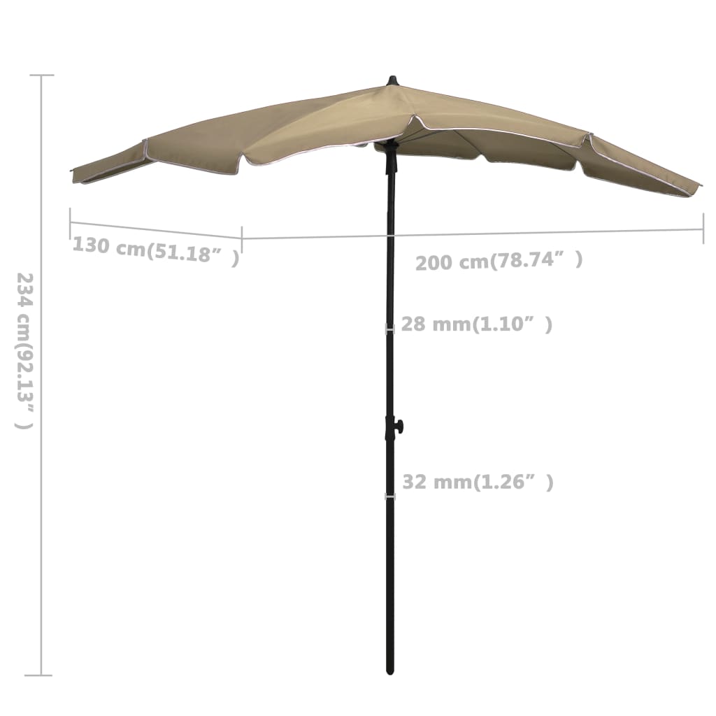 Guarda-sol de jardim com poste 200x130 cm cinzento-acastanhado