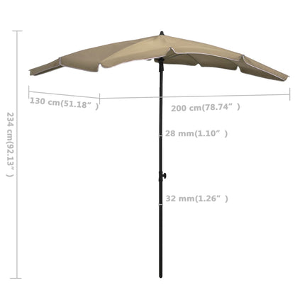 Guarda-sol de jardim com poste 200x130 cm cinzento-acastanhado