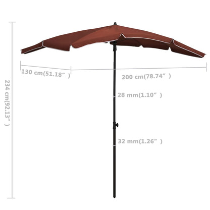 Guarda-sol de jardim com poste 200x130 cm terracota