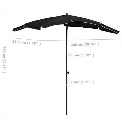 Guarda-sol de jardim com poste 200x130 cm preto