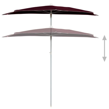 Guarda-sol semicircular com mastro 180x90 cm vermelho bordô