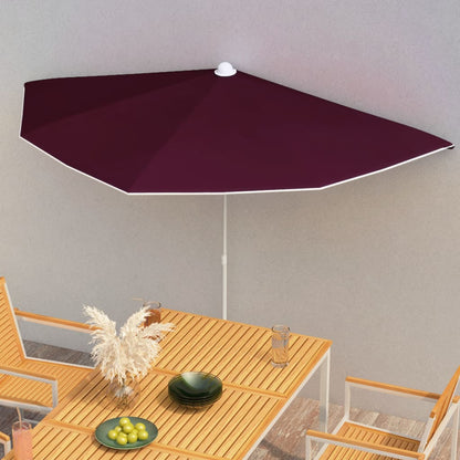 Guarda-sol semicircular com mastro 180x90 cm vermelho bordô