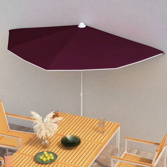 Guarda-sol semicircular com mastro 180x90 cm vermelho bordô