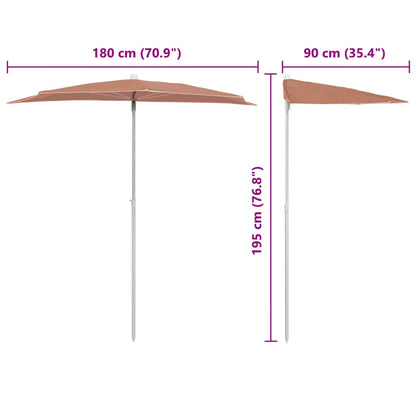 Guarda-sol semicircular com mastro 180x90 cm terracota