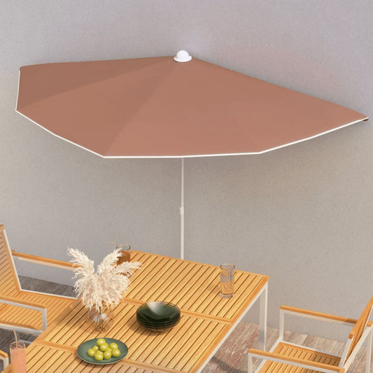 Guarda-sol semicircular com mastro 180x90 cm terracota