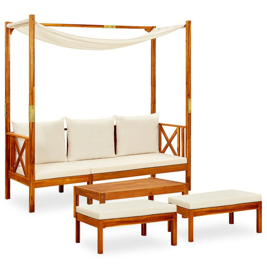 Banco de jardim com mesa e apoios de pés acácia maciça