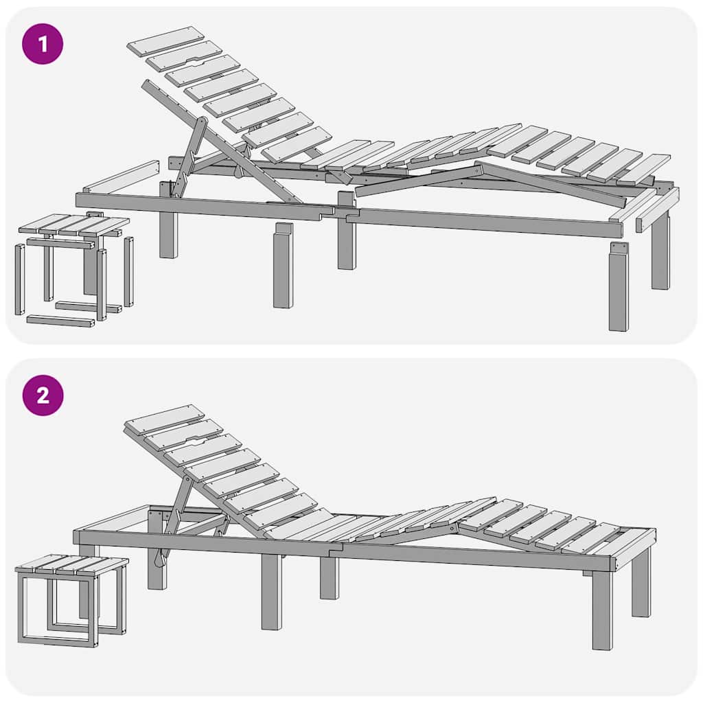 Espreguiçadeira de jardim com mesa madeira de pinho impregnada