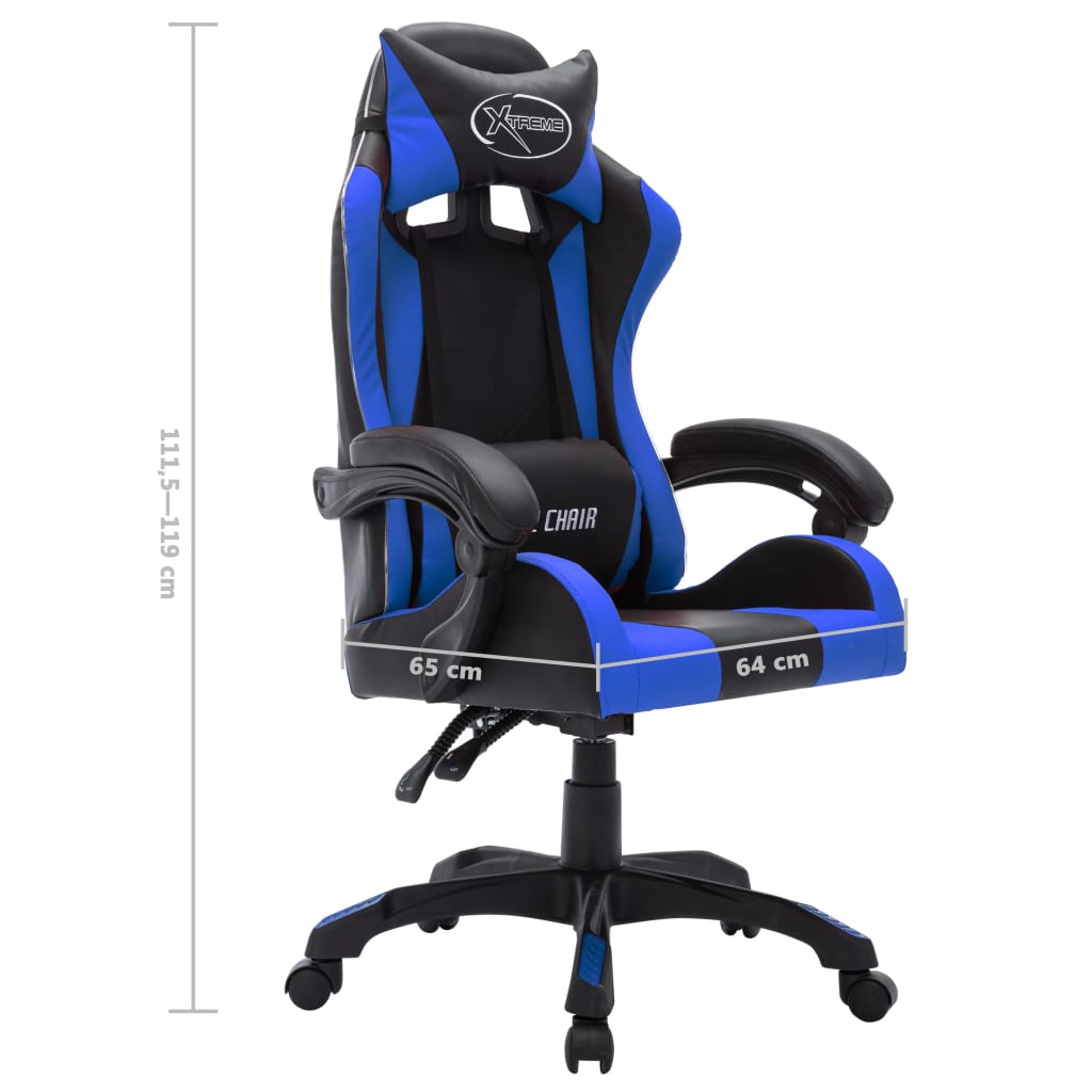 Cadeira estilo corrida c/ luzes LED RGB couro artif. azul/preto