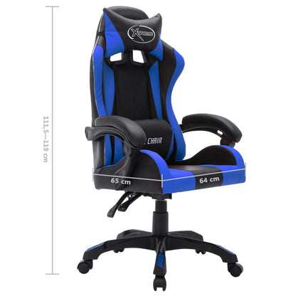 Cadeira estilo corrida c/ luzes LED RGB couro artif. azul/preto
