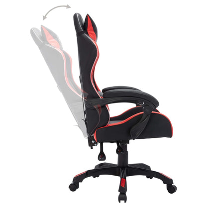 Cadeira estilo corrida luzes LED RGB couro arti. vermelho/preto