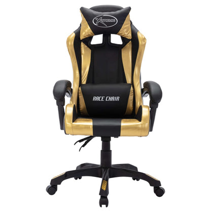 Cadeira estilo corrida luzes LED RGB couro artif. dourado/preto