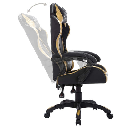 Cadeira estilo corrida luzes LED RGB couro artif. dourado/preto