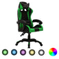 Cadeira estilo corrida luzes LED RGB couro artif. verde/preto
