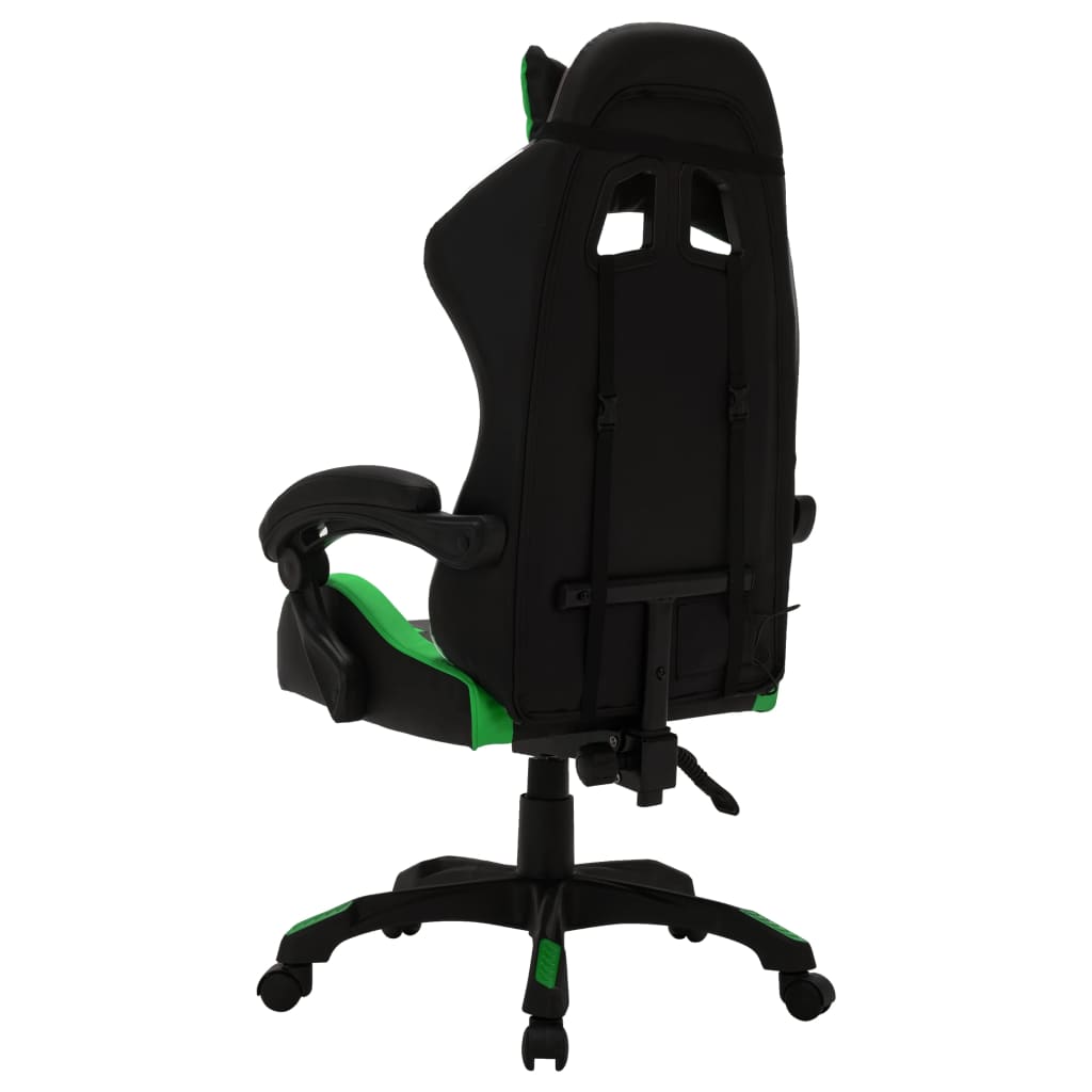 Cadeira estilo corrida luzes LED RGB couro artif. verde/preto