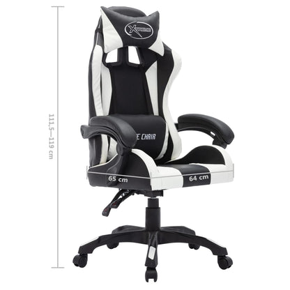 Cadeira estilo corrida luzes LED RGB couro artif. branco/preto