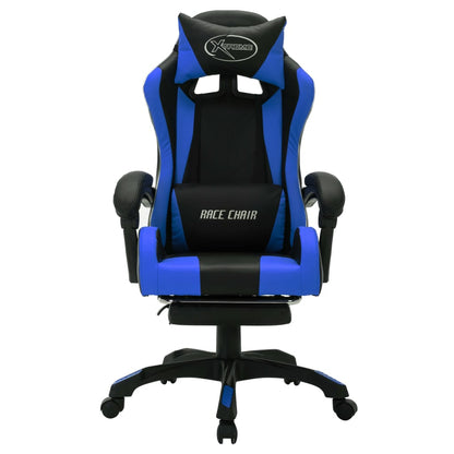 Cadeira estilo corrida c/ luzes LED RGB couro artif. azul/preto
