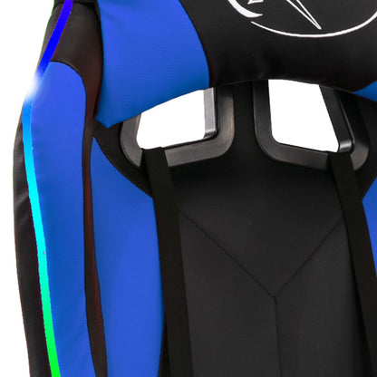 Cadeira estilo corrida c/ luzes LED RGB couro artif. azul/preto