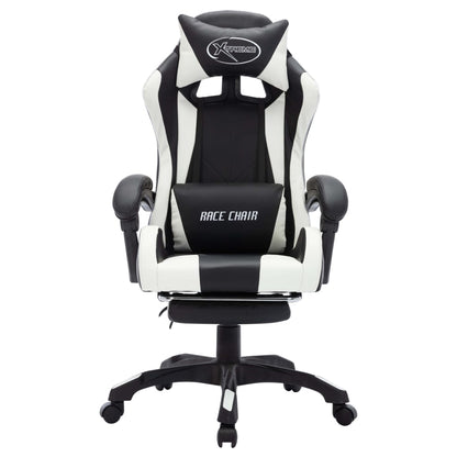 Cadeira estilo corrida luzes LED RGB couro artif. branco/preto