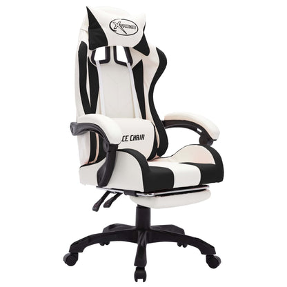 Cadeira estilo corrida luzes LED RGB couro artif. preto/branco