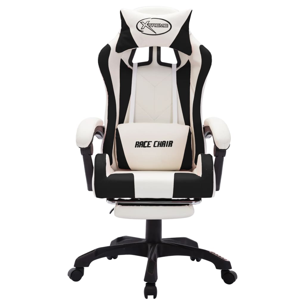 Cadeira estilo corrida luzes LED RGB couro artif. preto/branco