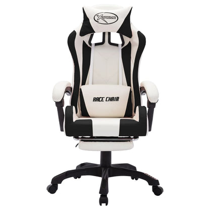 Cadeira estilo corrida luzes LED RGB couro artif. preto/branco
