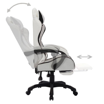 Cadeira estilo corrida luzes LED RGB couro artif. preto/branco