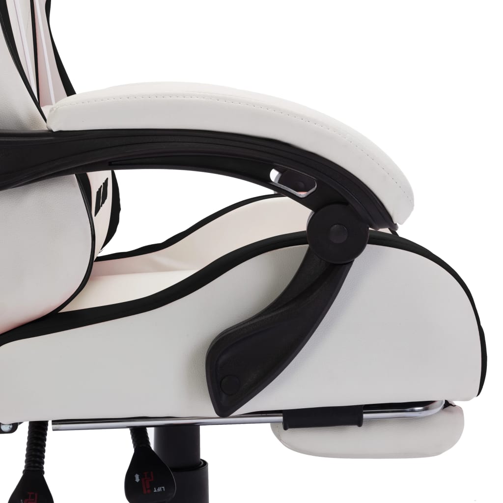 Cadeira estilo corrida luzes LED RGB couro artif. preto/branco