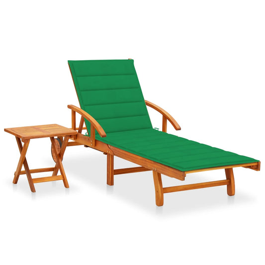 Espreguiçadeira de jardim com mesa e almofadão acácia maciça
