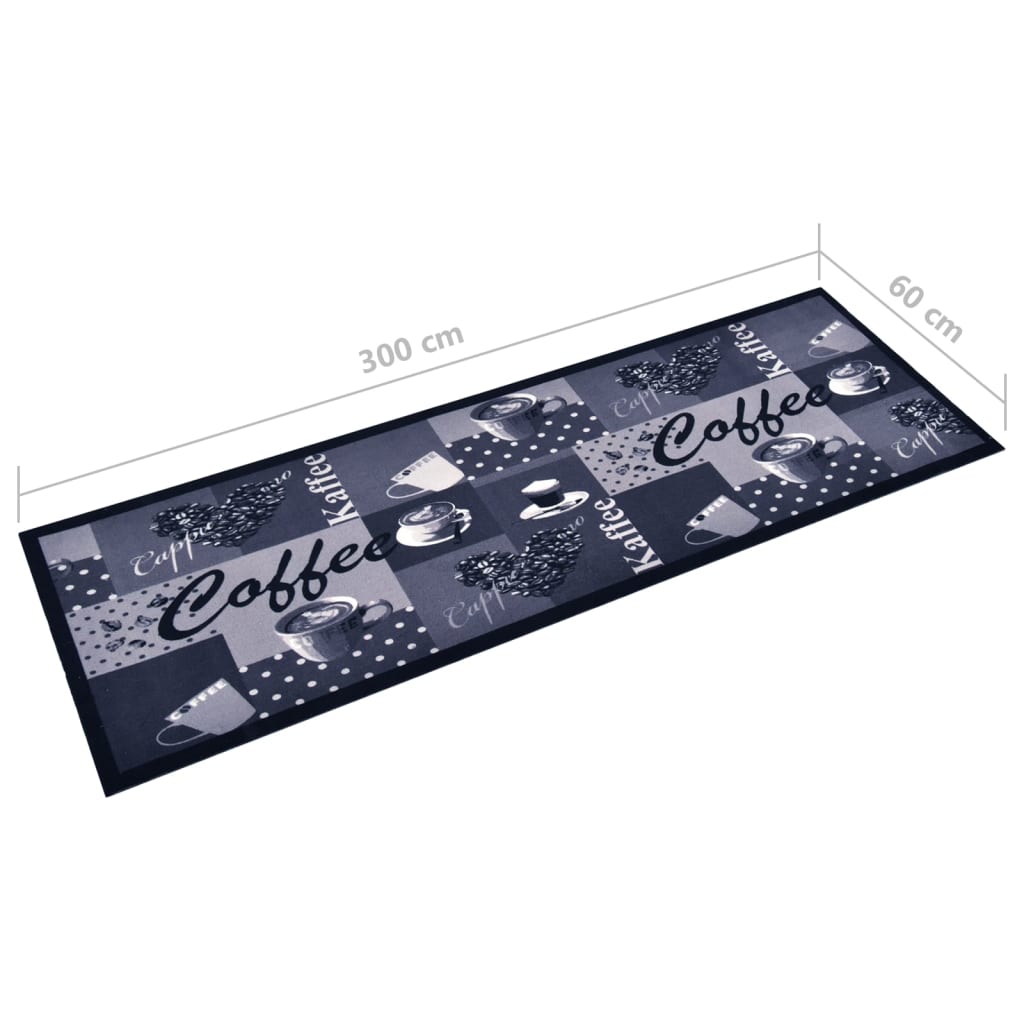 Tapete de cozinha lavável com design café 60x300 cm azul