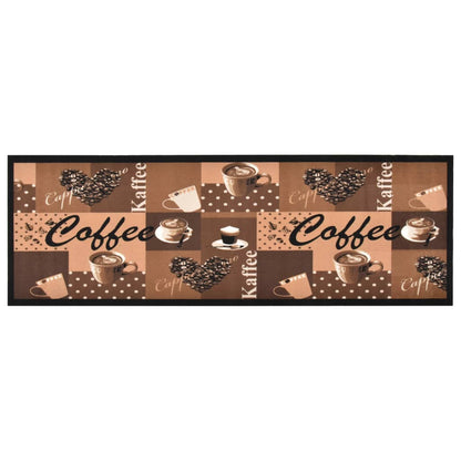 Tapete de cozinha lavável com design café 45x150 cm castanho