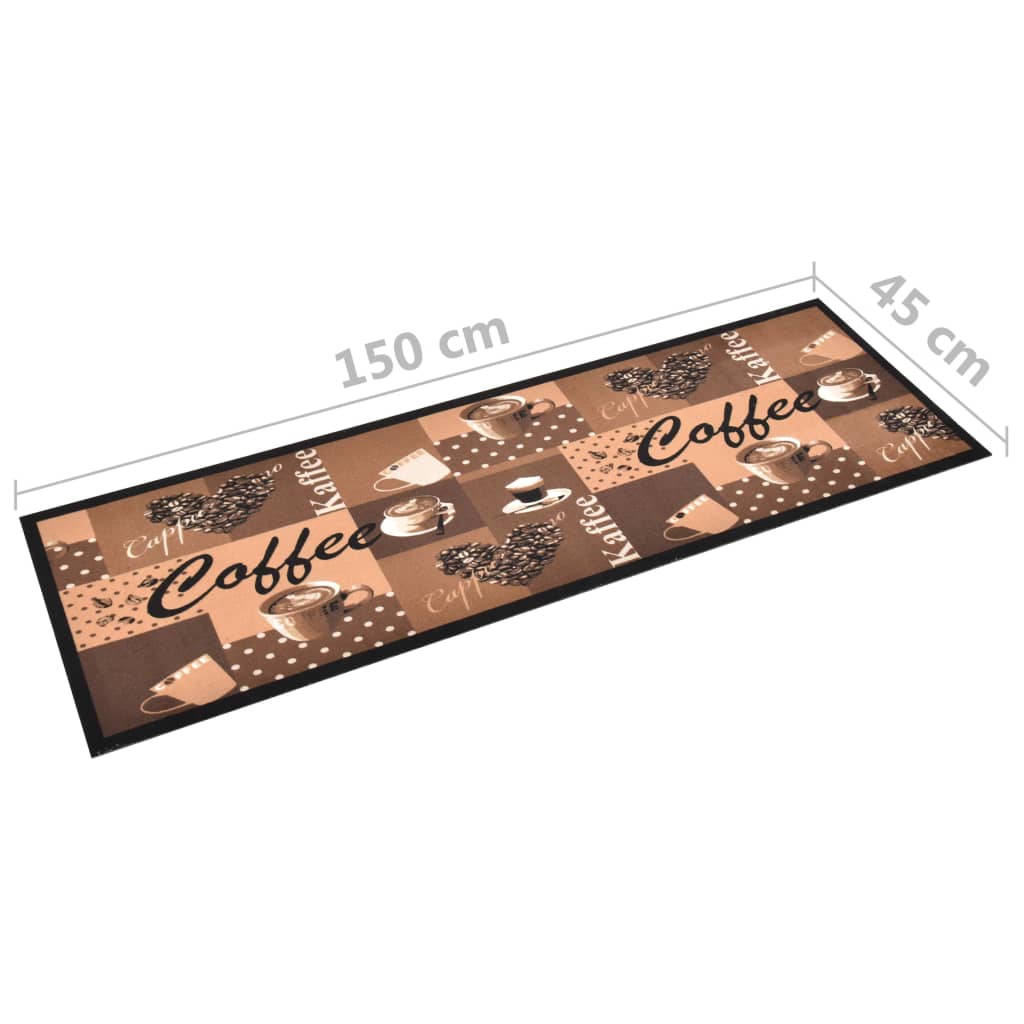 Tapete de cozinha lavável com design café 45x150 cm castanho