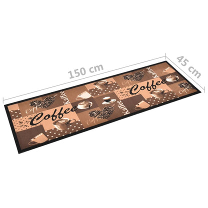 Tapete de cozinha lavável com design café 45x150 cm castanho