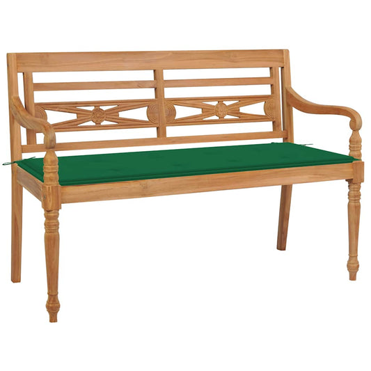 Banco Batávia c/ almofadão verde 120 cm teca maciça