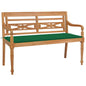 Banco Batávia c/ almofadão verde 120 cm teca maciça
