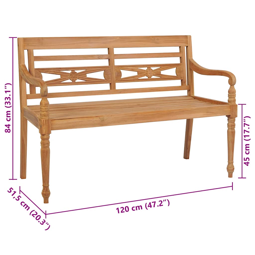 Banco Batávia c/ almofadão verde 120 cm teca maciça