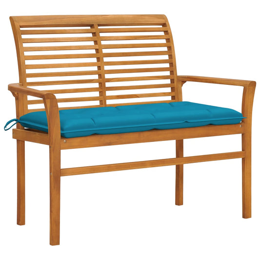 Banco de jardim c/ almofadão azul-claro 112 cm teca maciça