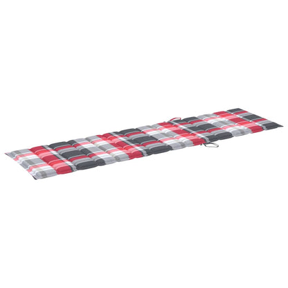 Espreguiçadeira + almofadão xadrez vermelho madeira teca maciça