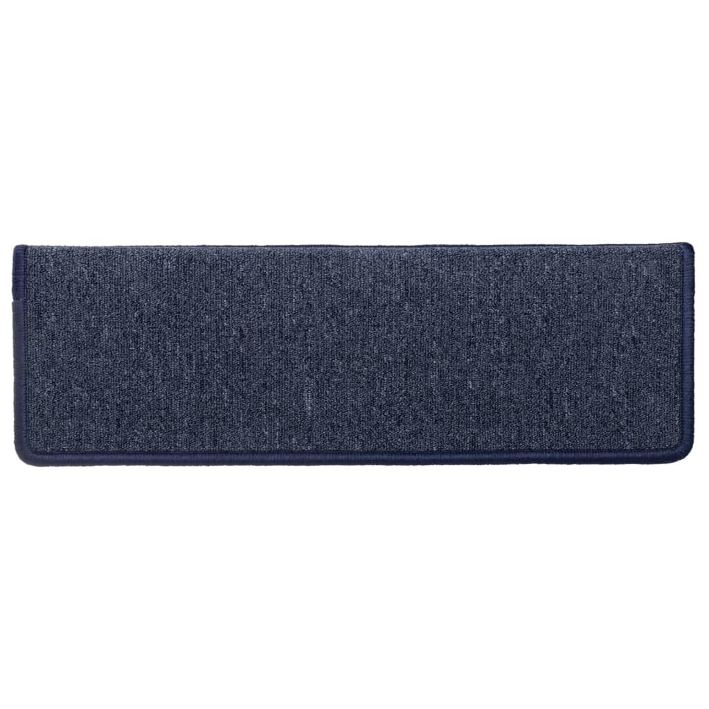 Tapetes de escada 15 peças 65x21x4 cm cinza escuro e azul com borda retangular