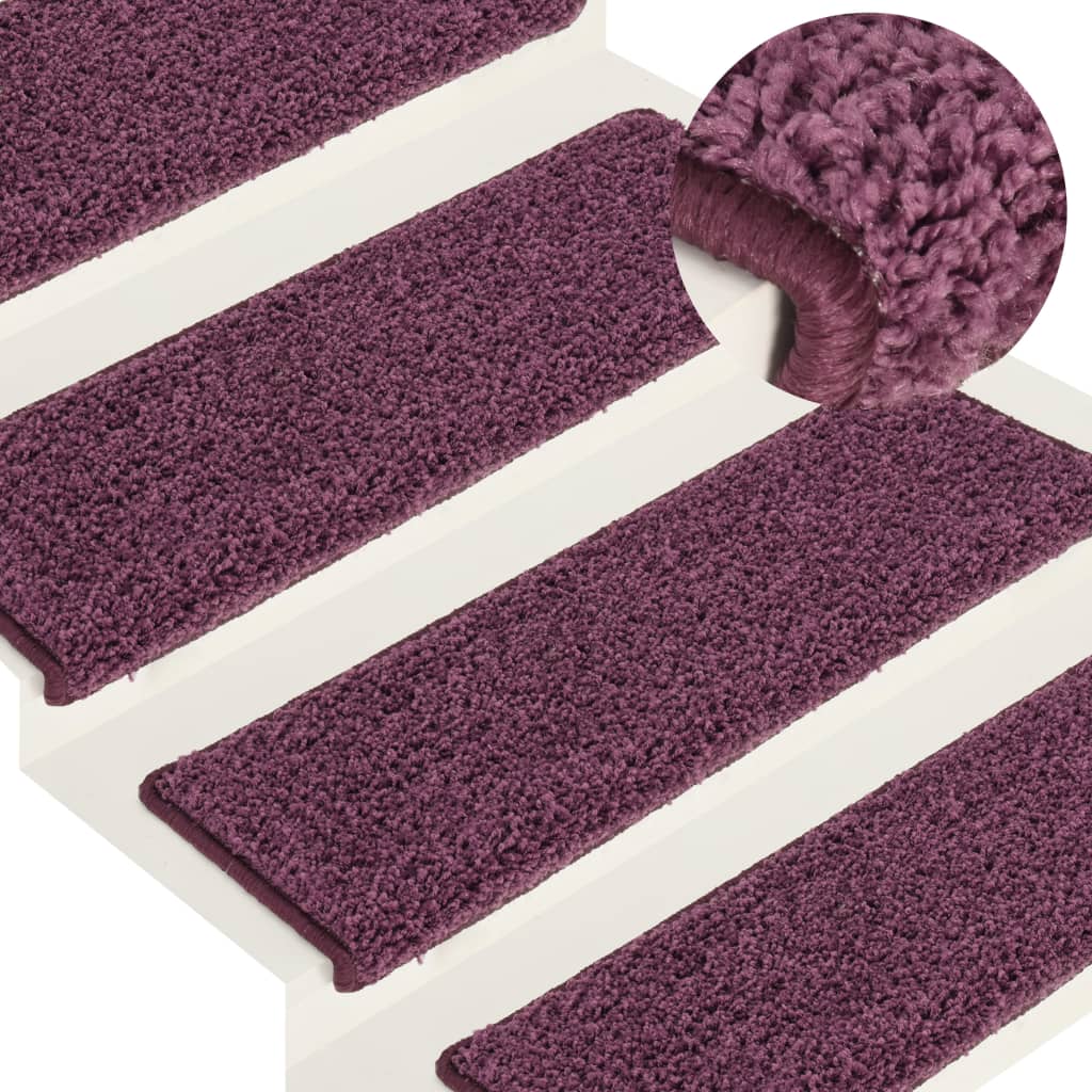 Tapetes de escada 15 peças 65x21x4 cm roxo escuro com borda retangular