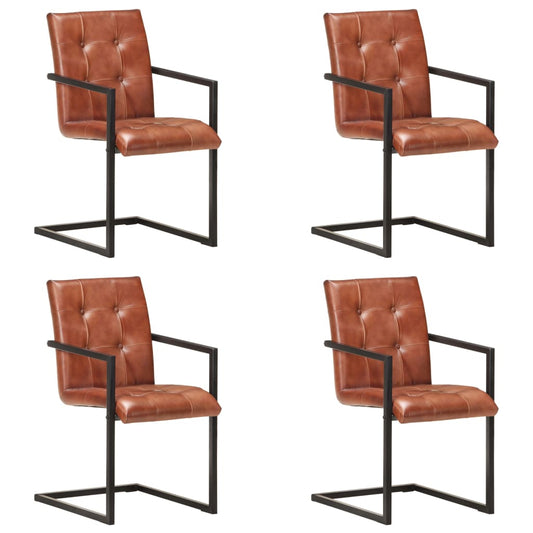 Cadeiras de jantar cantilever 4 pcs couro genuíno castanho